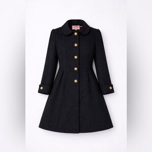 Juicy Couture Black Wool Dress Coat – Gold Crest Buttons S